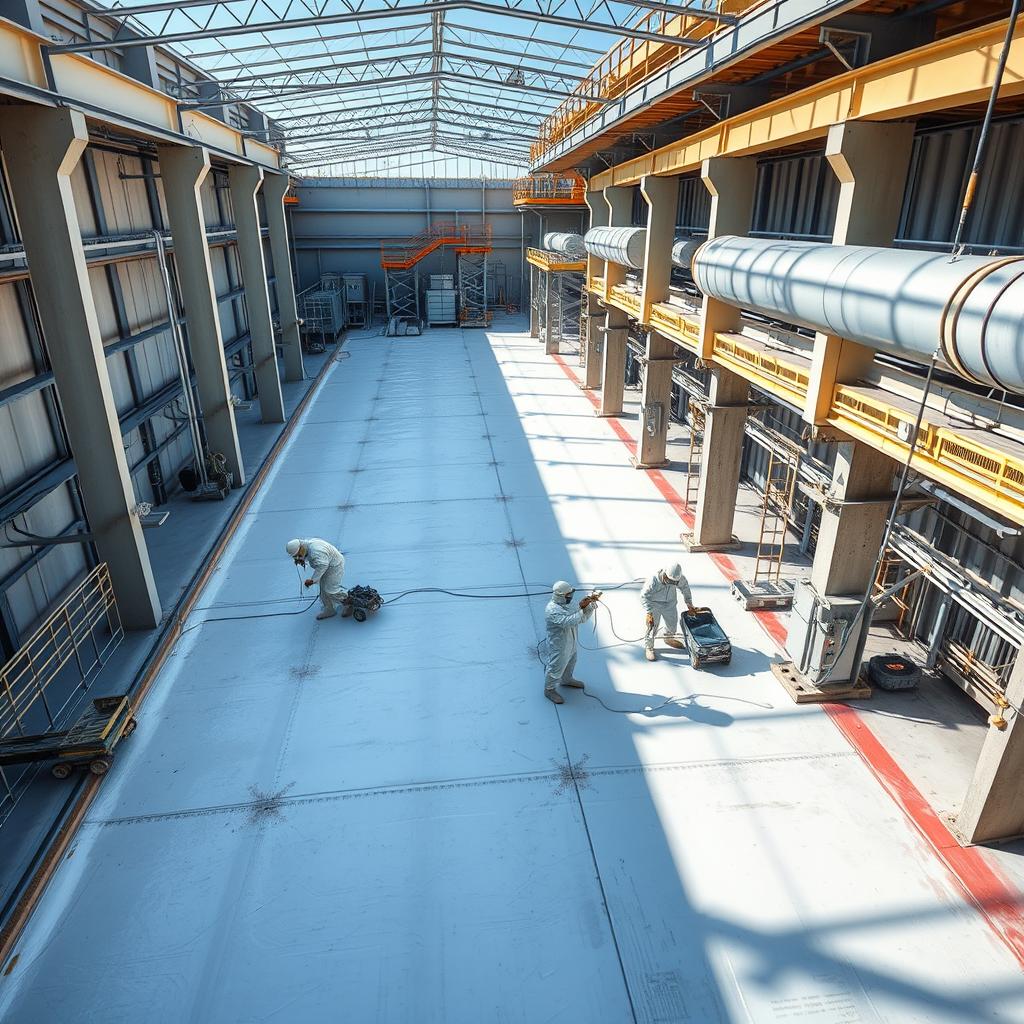 Aerial view of industrial facility with polyurea coating work — national contractor coverage